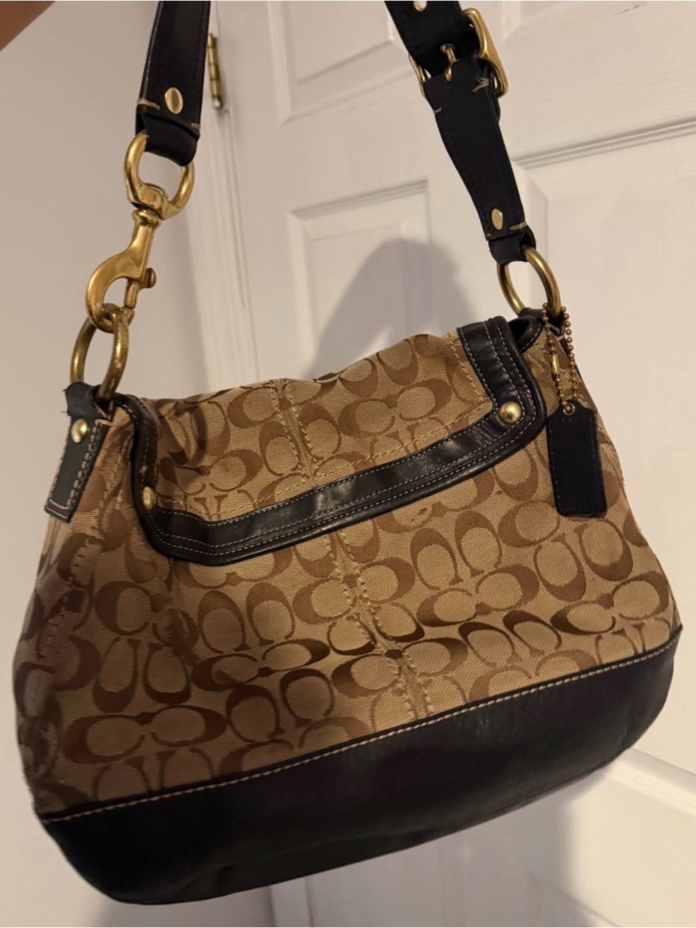 Coach Brown Signature Jacquard Hobo with Black Trim - Picture 5 of 5